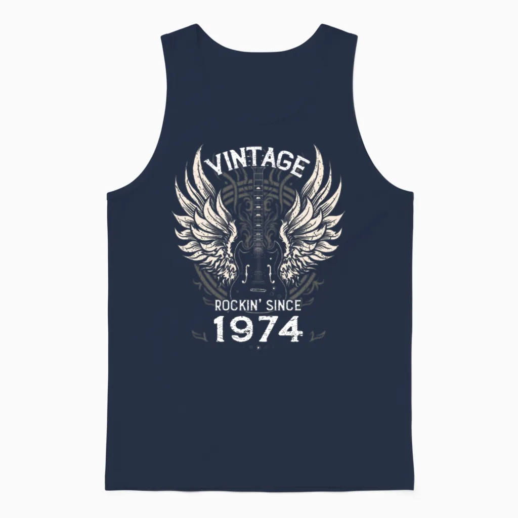 Vintage Rockin' Since 1974 β 51 Years of Bold Unisex Tank Top in Navy