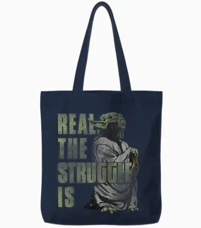 Star Wars Yoda Real the Struggle Is Graphic Tote Bags - Navy
