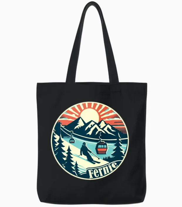 Fernie, Canada - Winter Sports and Ski Vacation Tote Bags in Black