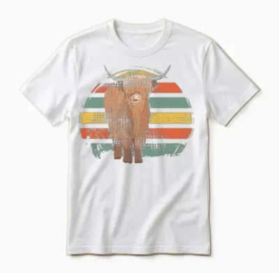 Highland Cow Retro Unisex T-Shirt - White