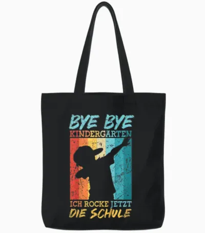 Kinder Bye Kindergarten Dabbing Retro Schulanfang Kita Abschied Tote Bags - Black
