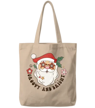 Retro Christmas Tote Bags - Natural