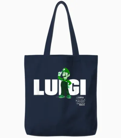 The Super Mario Bros. Movie Luigi Banner T-Shirt, Green Tote Bags - Navy