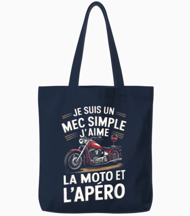 Je Suis Un Mec Simple Motard Cadeau Humour Homme Moto Apéro Tote Bags in Navy