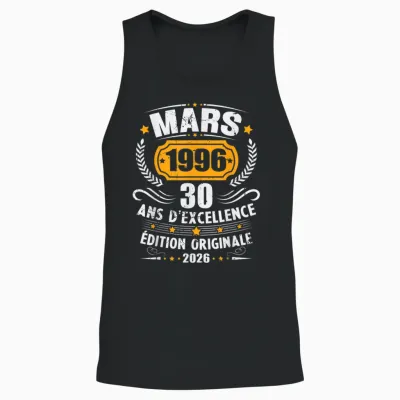 Vintage Mars 1996 Cadeau Anniversaire 30 Ans Homme Femme Unisex Tank Top - Black