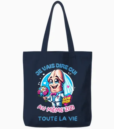 Original Evjf Enterrement Vie Jeune Fille Même Zizi Humour T-Shirt, White, S Tote Bags - Navy