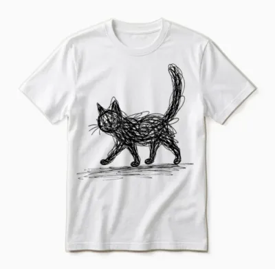 Minimalist Cat, Hand Drawn Kitten Unisex T-Shirt - White