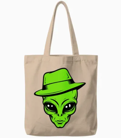 Grey Alien Retro Gangster Tote Bags - Natural