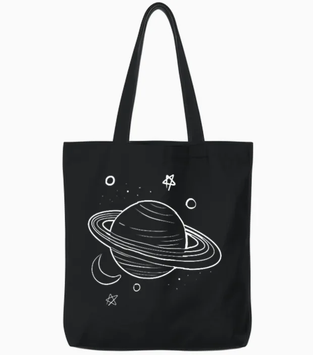 Saturn Drawing Astronomy Galaxy Planet Man Woman Gift T-Shirt, Black, S Tote Bags in Black