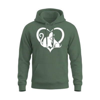 Dog and Cat Lover Dog Lover - Funny Cat & Dog Hear Unisex Hoodie - Military Green