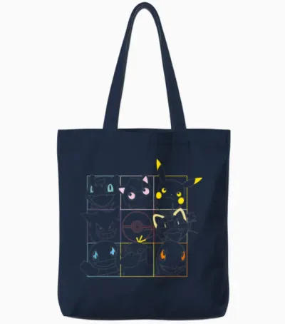 Pokemon Adult Unisex Black Grid Tote Bags - Navy