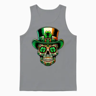 Ireland Sugar Skull Clover Irish St Patricks Day Costume T-Shirt, Black Unisex Tank Top - Sport Grey