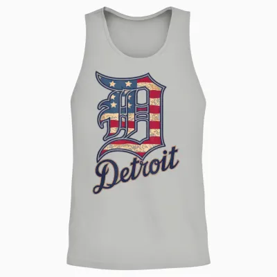 Nate Willis Detroit American Flag Old English D T-Shirt - Men's Black Small Modern Classic Letter Print Short Sleeve Unisex Tank Top - Ash