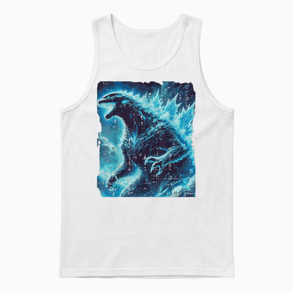 Japanese Blue Kaiju Monster Art Men Boys Kids Youth Teens Unisex Tank Top in White