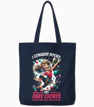 Bouldering Girl Boulderer Rock Climbing Wall Tote Bags - Navy