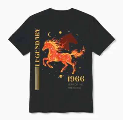 60. Geburtstag Jahr Des Feuerpferdes 2026 Retro 1966 Sternzeichen Unisex T-Shirt - Black
