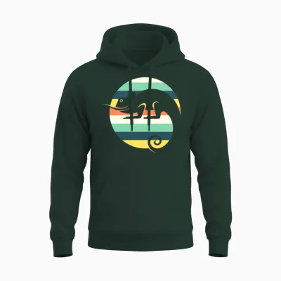 Vintage Retro Sunset Chameleon Unisex Hoodie - Forest