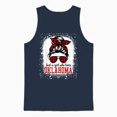 Oklahoma Women Girls Messy Bun Hair, I Love Oklahoma Unisex Tank Top - Navy