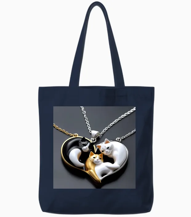 Pendentif Chat En Argent Chat Tote Bags in Navy