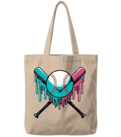Baseball Drip Sprinkles Baseball Bat and Baseball Tote Bags - Natural
