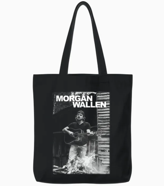 Official Morgan Wallen Guitar Photo Tote Bags in Black