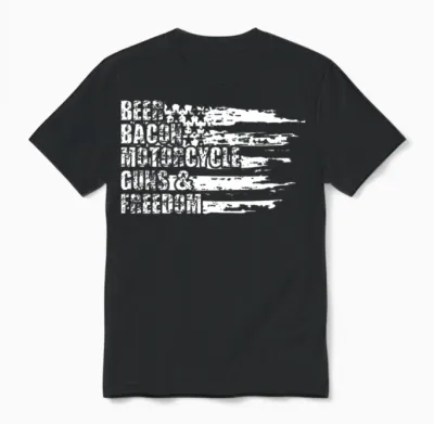 Beer Bacon Motorcycle Guns and Freedom Unisex T-Shirt - Black