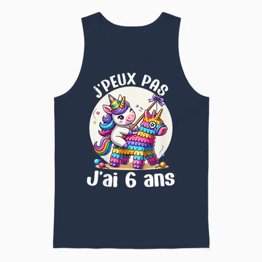 Child Je Peux Pas J'ai 6 Years Birthday Unicorn Girl Pinata T-Shirt, Blue, 2 Unisex Tank Top - Navy