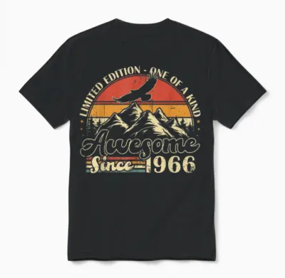 Vintage 1966 Retro 60th Birthday Gift Man Woman Unisex T-Shirt - Black