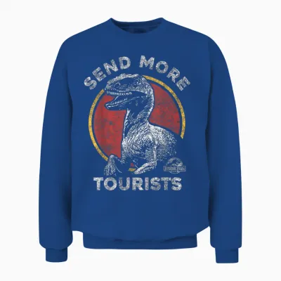 Jurassic Park Send More Tourists Raptor T-Shirt Small Unisex Sweatshirt - Royal