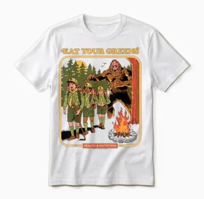 Eat Your Greens Bigfoot Sasquatch Retro Funny Adult Humor Unisex T-Shirt - White