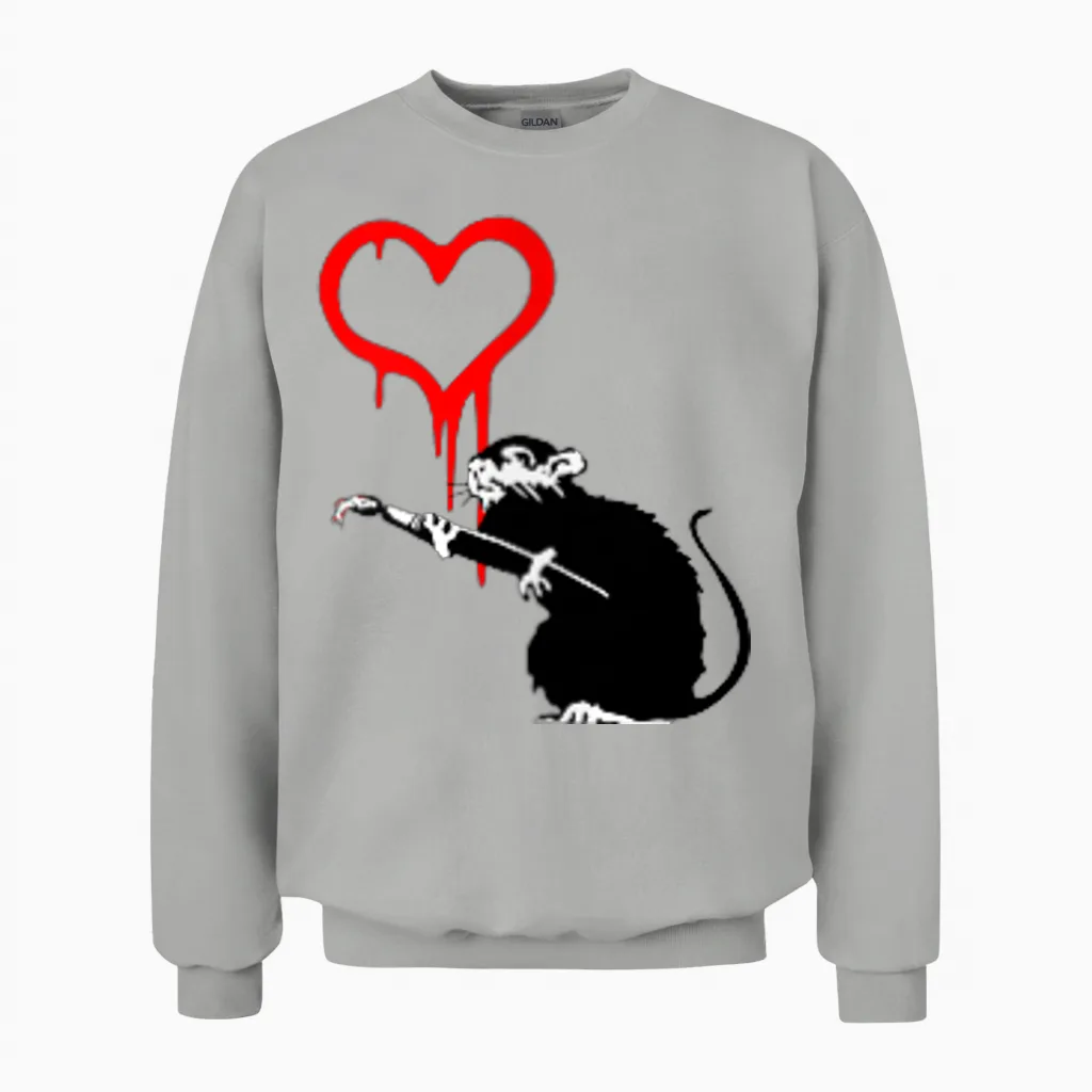 Banksy Papl2173 Love Rat Graffiti Modern Graphic Art Bekleidung Unisex Sweatshirt in Ash
