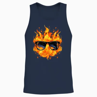 Cool Fire and Flames Glasses T-Shirt, Black Unisex Tank Top - Navy