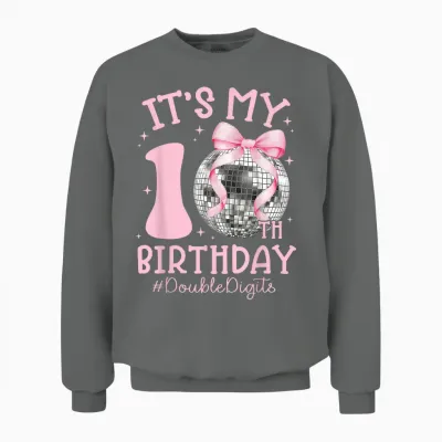It's My 10th Birthday Girl Double Digits Bow Disco Ball Unisex Sweatshirt - Graphite Heather
