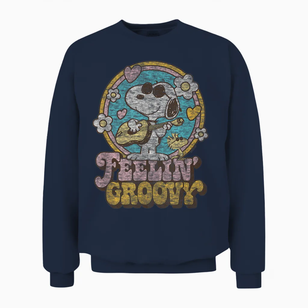 Peanuts - Feelin' Groovy Snoopy and Woodstock Unisex Sweatshirt in Navy