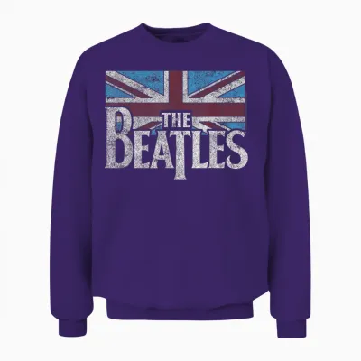 The Beatles British Flag Red, White, and Blue Short Sleeve Unisex Sweatshirt - Purple