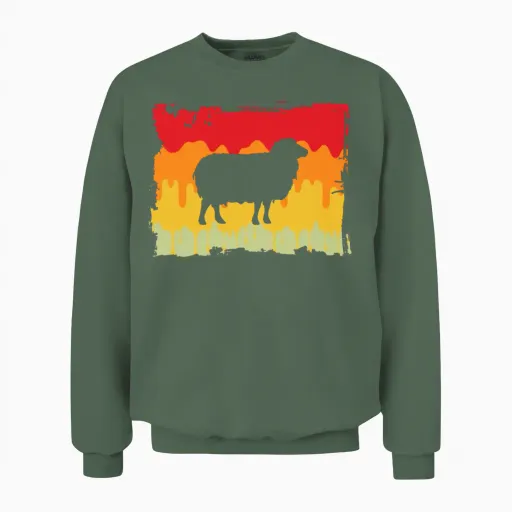 Sheep Retro Unisex Sweatshirt in Military Green