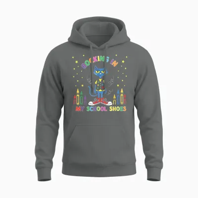 Cat Rocking in My School Shoes Funny Back to School Unisex Hoodie - Graphite Heather