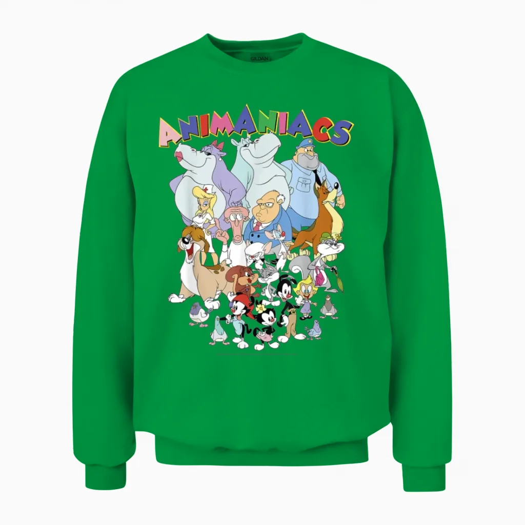 Animaniacs Group Shot Logo Christmas Present Birth Unisex Sweatshirt in Irish Green