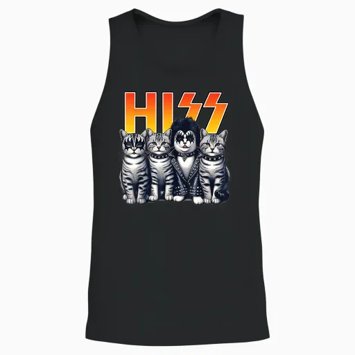 Cute Hiss Cats Rock Kittens Kitty Rocking Music Cat Lovers Unisex Tank Top - Black