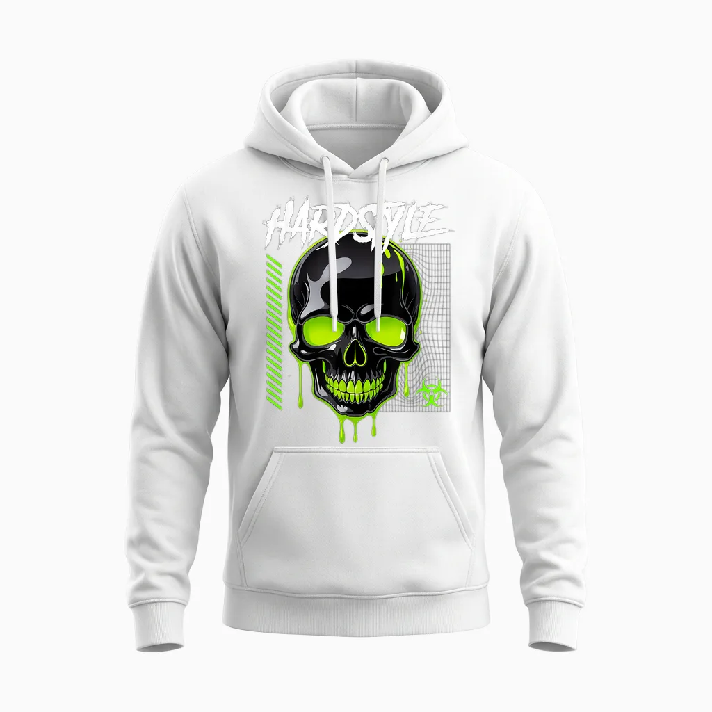 Hardstyle Rave Outfit Grüner Acid Skull Retro Unisex Hoodie in White