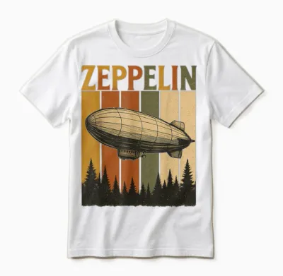 Retro Zeppelin Airship Shirt Vintage Rock Style Tee for Men Unisex T-Shirt - White