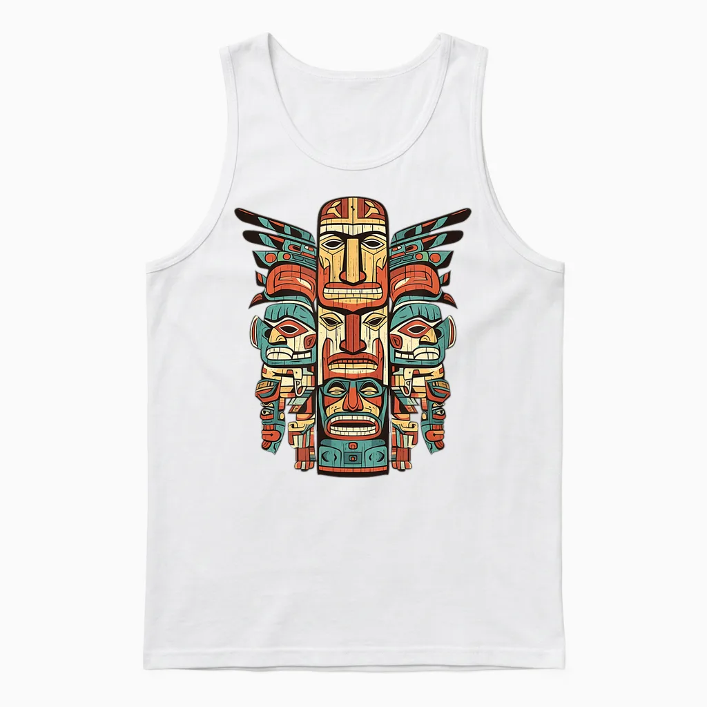 Motif Totem Indien Aztèque Du Sud-Ouest Amérindien Unisex Tank Top in White