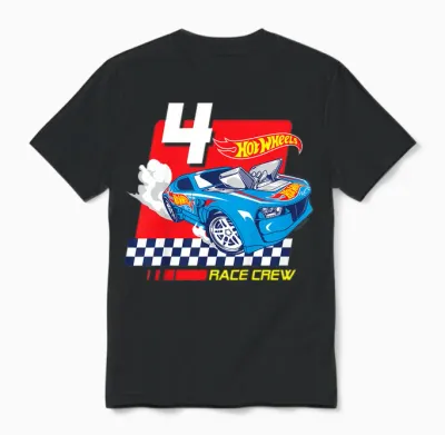 Children's Hot Wheels Race Crew 4 Years Old T-Shirt, Black Unisex T-Shirt - Black