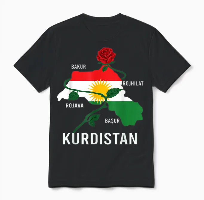 Kurdistan-Flagge Nowruz, Bakur Rojava Bashur, I Love Kurdistan Unisex T-Shirt in Black