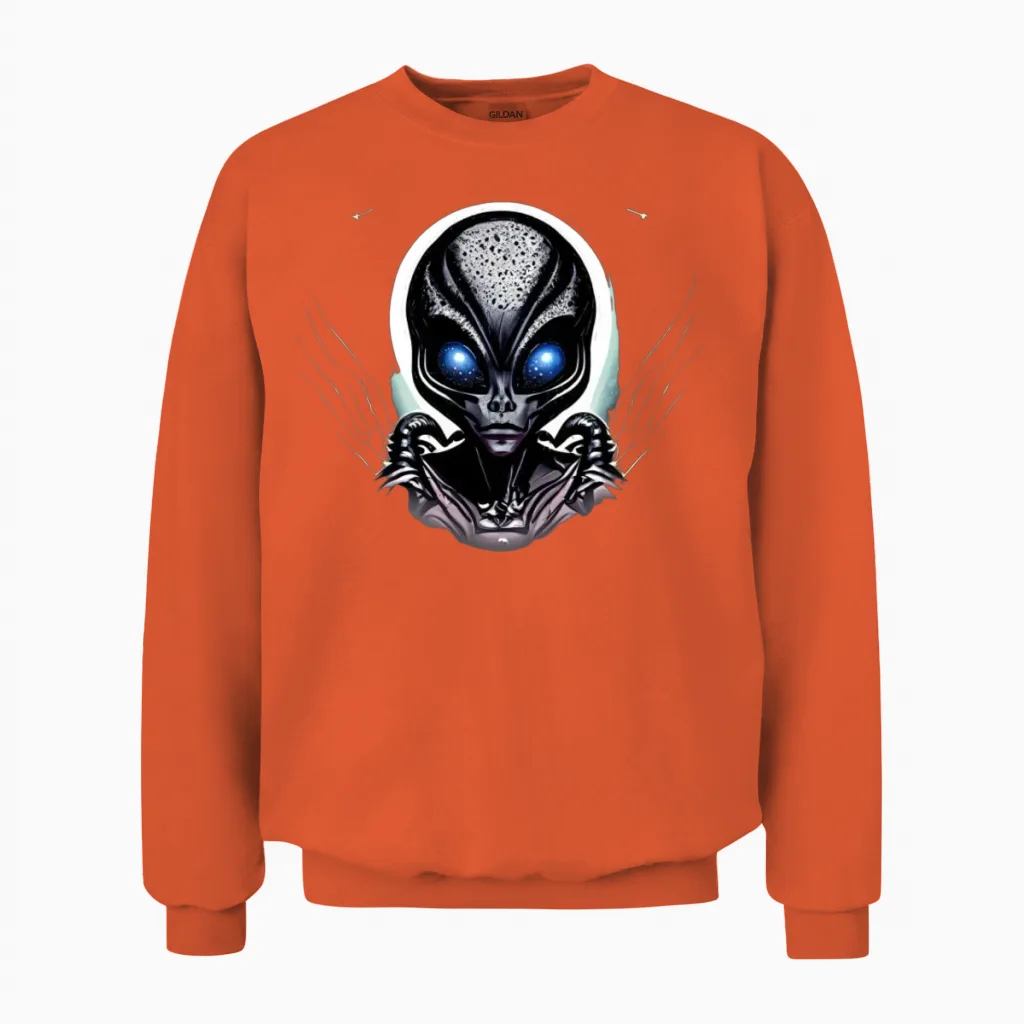 Alien Funny Unisex Sweatshirt in Orange