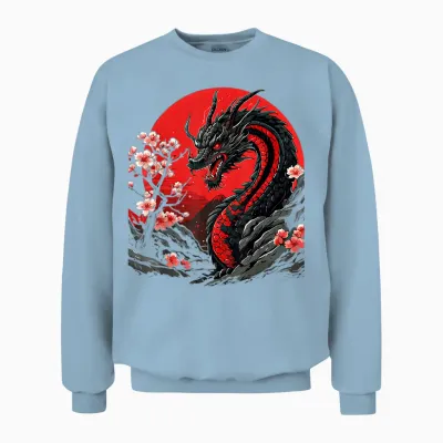 Aesthetic Japanischer Drache Drachen Anime Japan Style Asia Unisex Sweatshirt - Light Blue