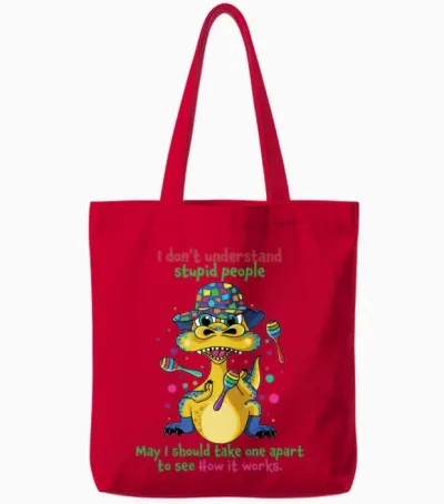 I Dont Understand Stupid People Funny Dinosaur Tote Bags - Red