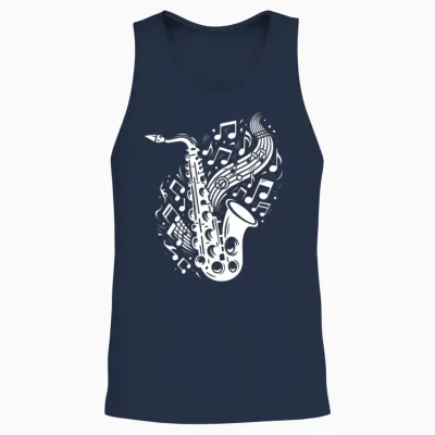 Saxophone with Flying Music Sheet Music Unisex Tank Top - Navy