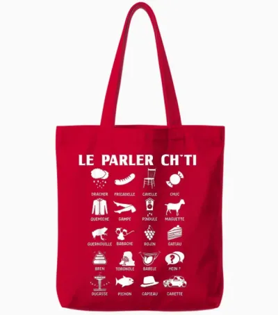 Humor Ch'ti Patois Vocabulary Expression Gift Region T-Shirt, Black, S Tote Bags - Red