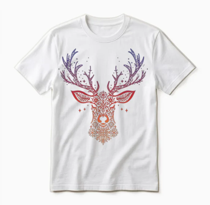 Prismatic Mandala Deer Wildlife Gift Unisex T-Shirt in White
